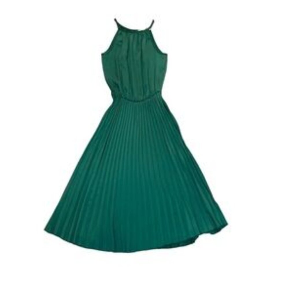 Mi Ami (Francesca's) Green Halter Midi Dress w/ Crisp Pleats - Size L